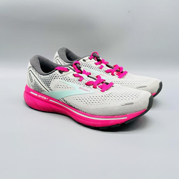 Brooks Shoes Womens 8 White Gray Pink Ghost 14 Road Running Athletic Sneakers - Picture 2 of 13